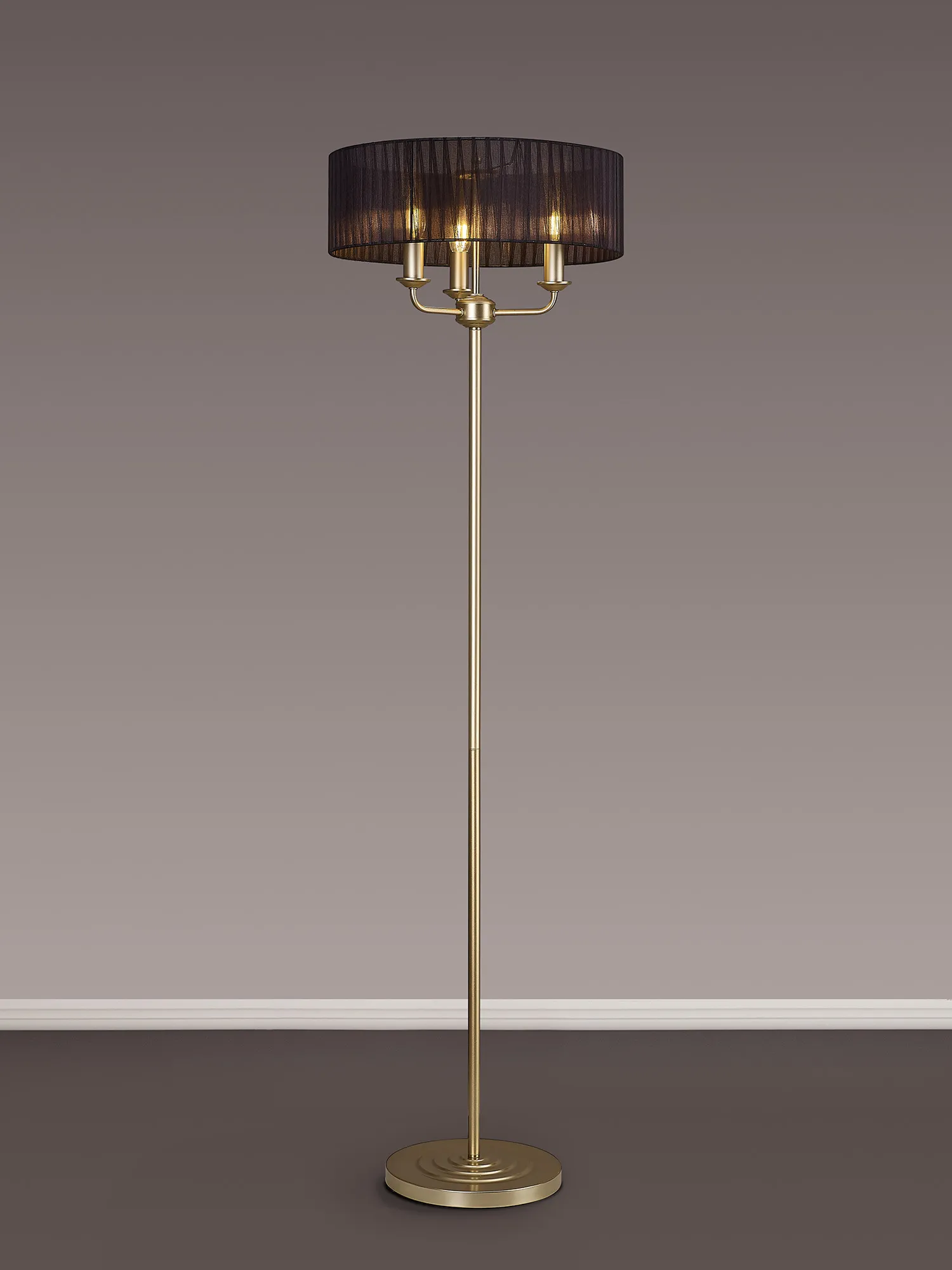 Banyan 45cm 3 Light Floor Lamp Champagne Gold, Black DK0994  Deco Banyan CG BL